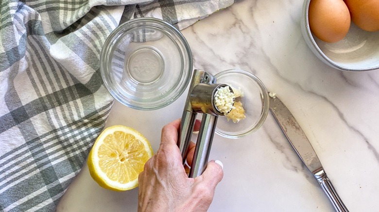 using garlic press