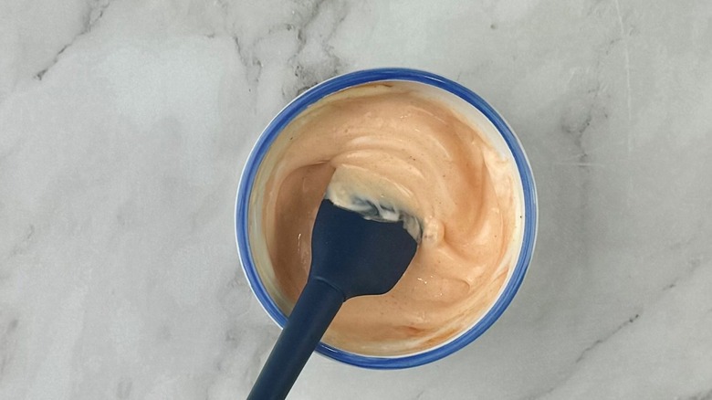 pink sauce in bowl